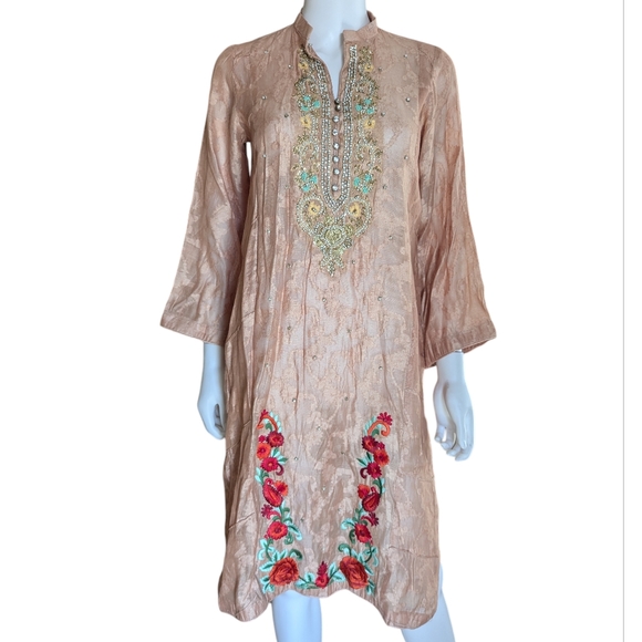 Agha Noor Tops - Agha Noor Embroidered Peach Tunic Dress